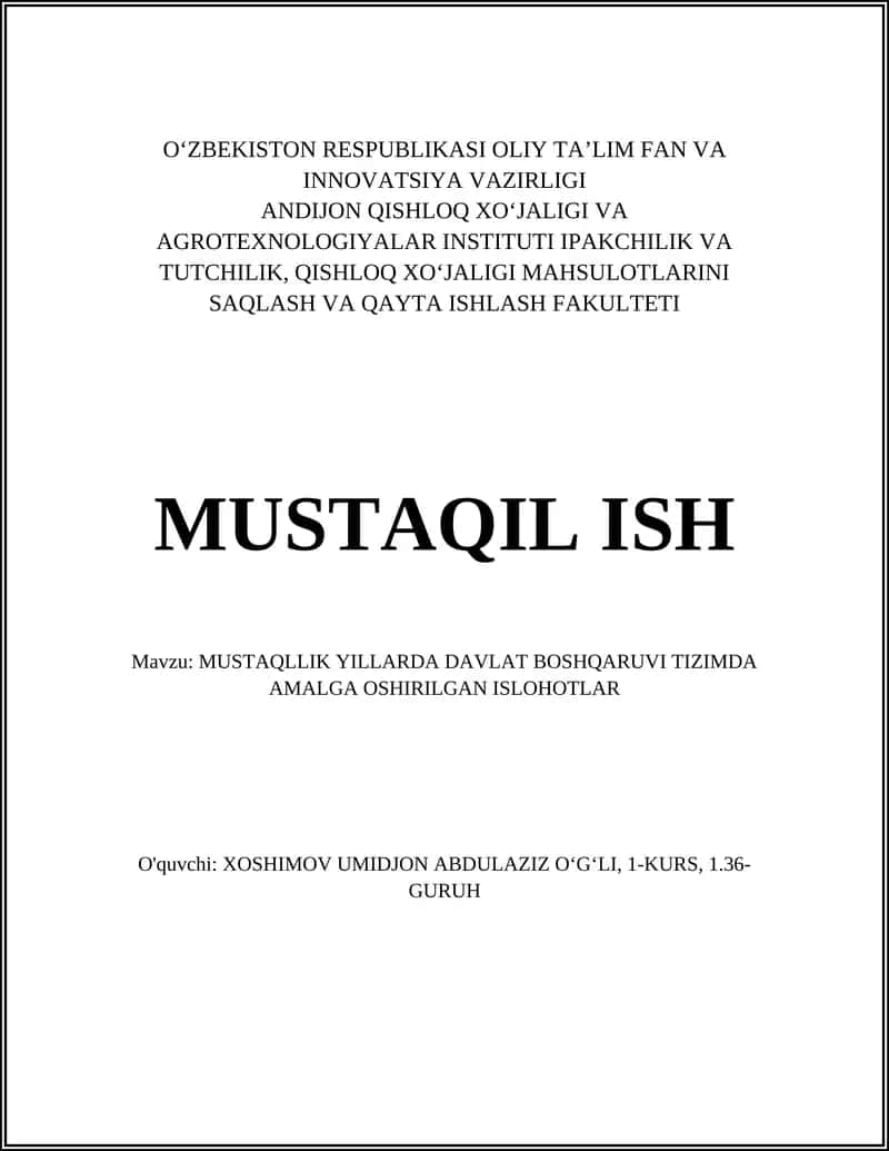 MUSTAQLLIK YILLARDA DAVLAT BOSHQARUVI TIZIMDA AMALGA OSHIRILGAN ISLOHOTLAR 1