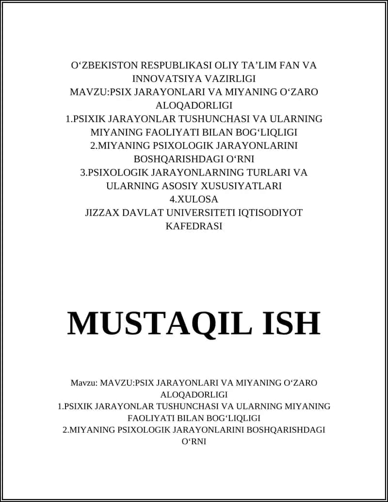 PSIX JARAYONLARI VA MIYANING OʻZARO ALOQADORLIGI 1