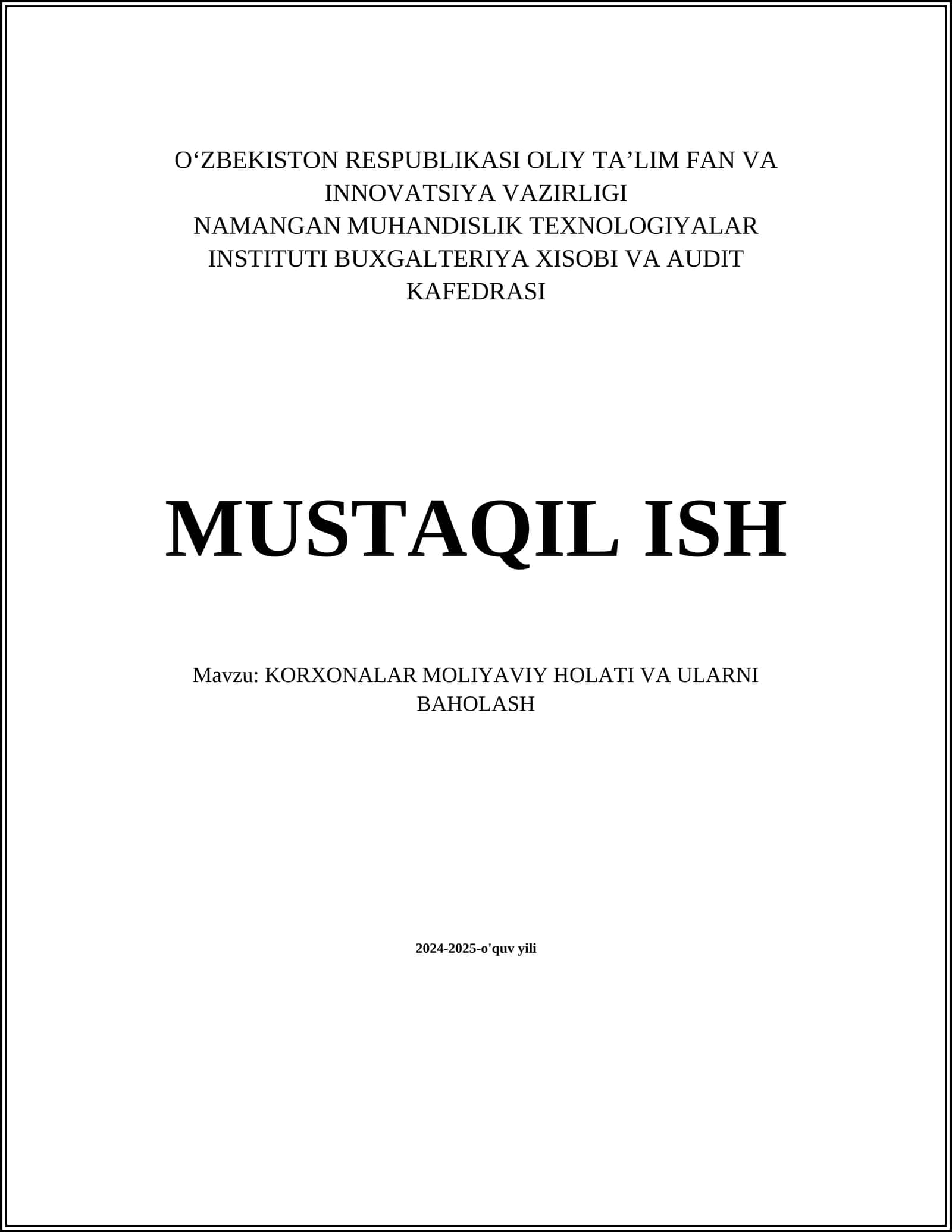 Korxona moliyaviy tahlili 1