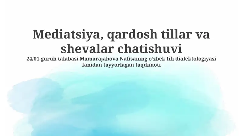 O'zbek tili dialektologiyasi fanidan ta'lim 1
