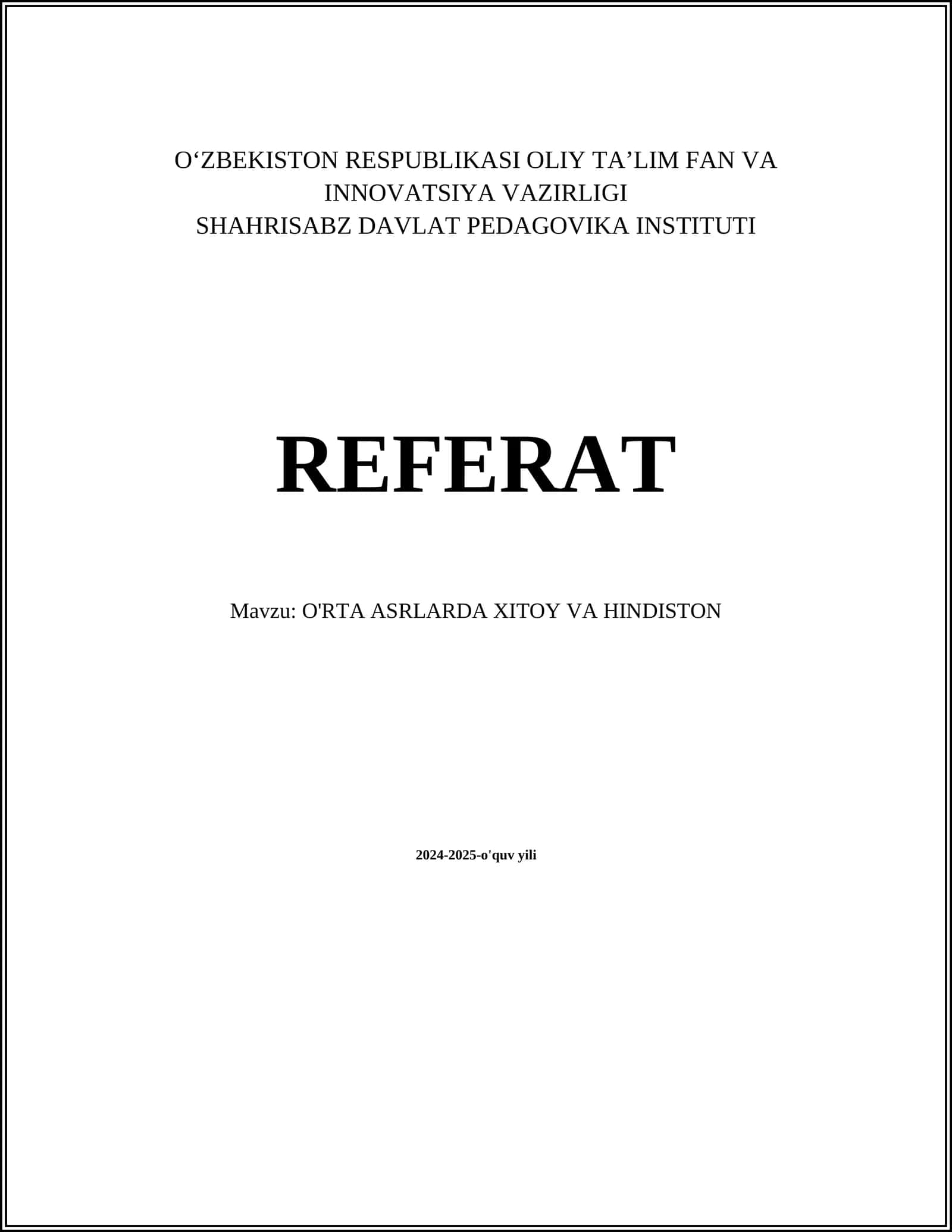 O'RTA ASRLARDA XITOY VA HINDISTON 1