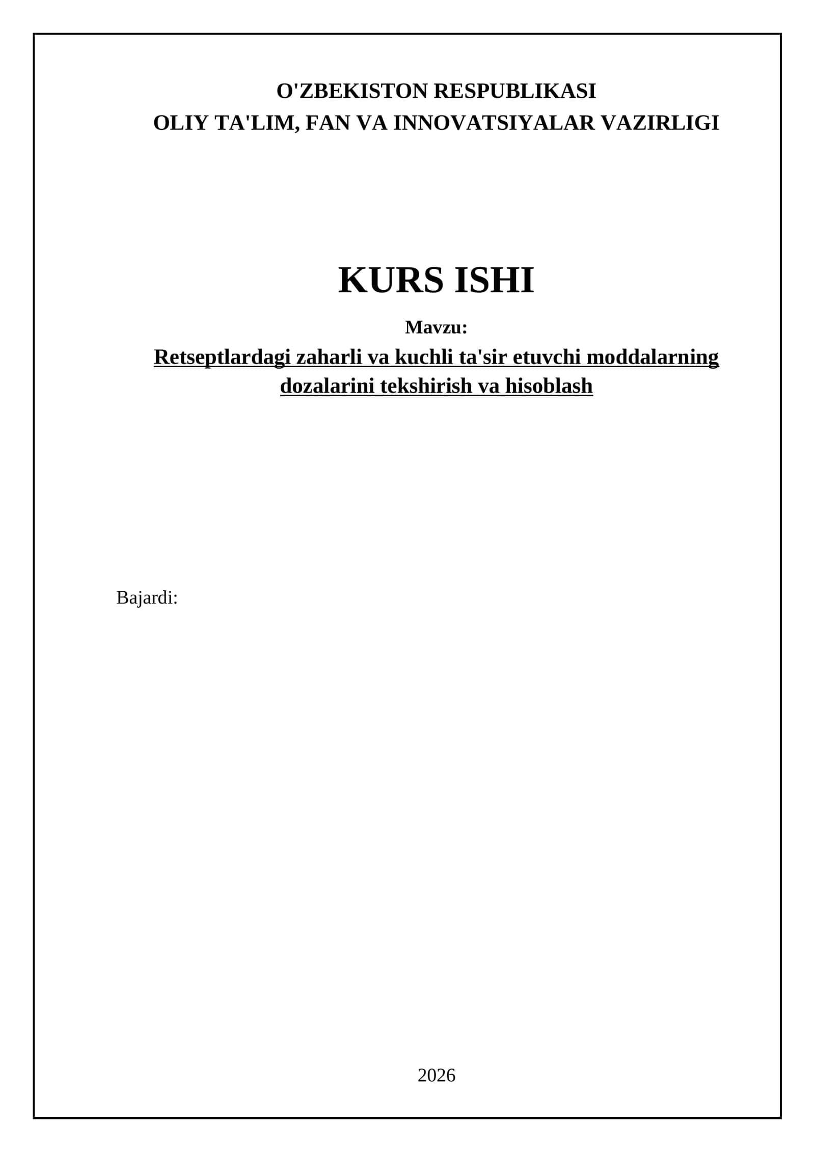 Retseptlardagi zaharli va kuchli ta'sir etuvchi moddalarning dozalarini tekshirish va hisoblash 1