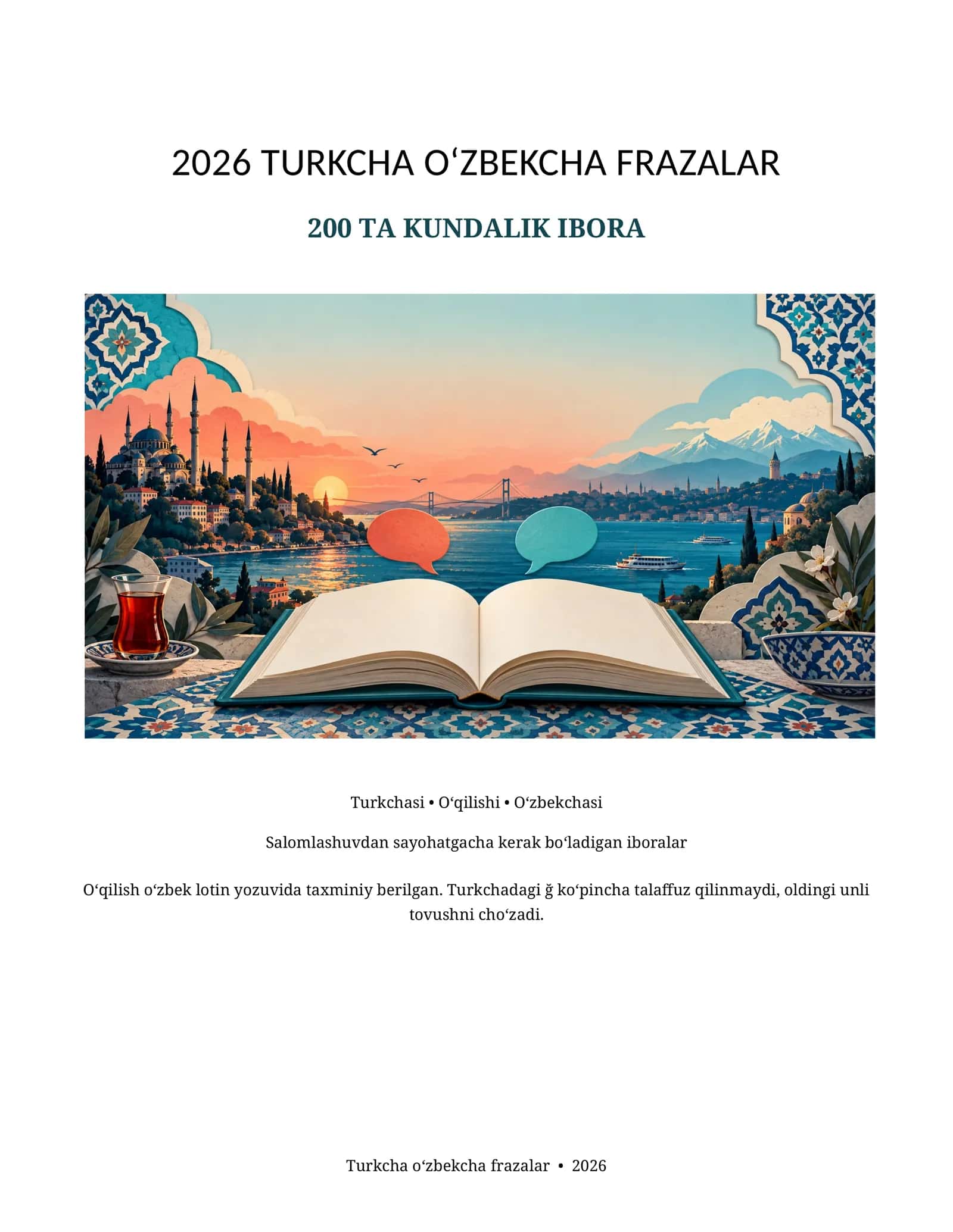 2026 Turkcha O‘zbekcha 200 ta Kundalik Fraza | O‘qilishi va Tarjimasi bilan 🇹🇷🇺🇿 1