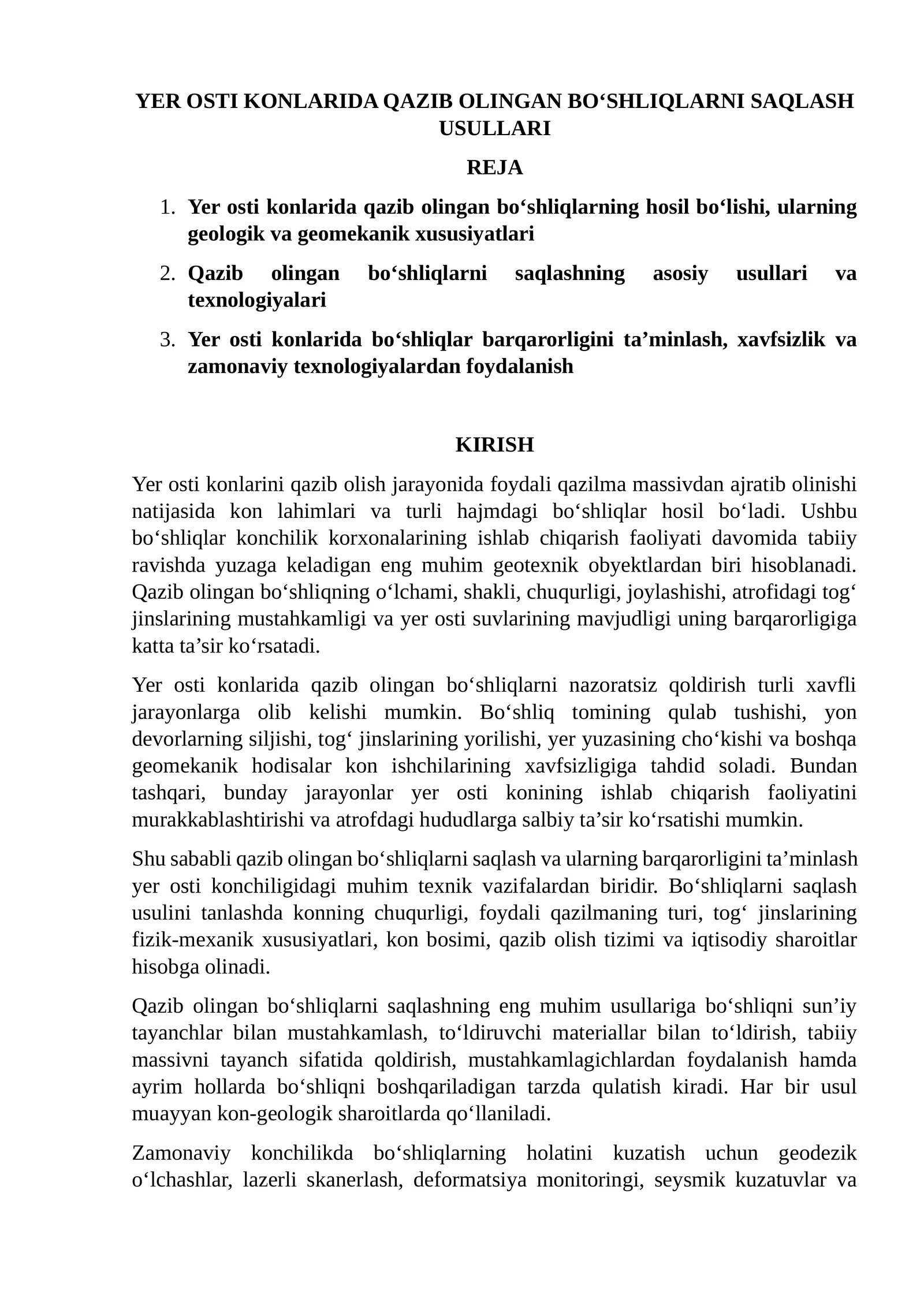 Yer osti konlarida qazib olingan bo‘shliqlarni saqlash usullari 1