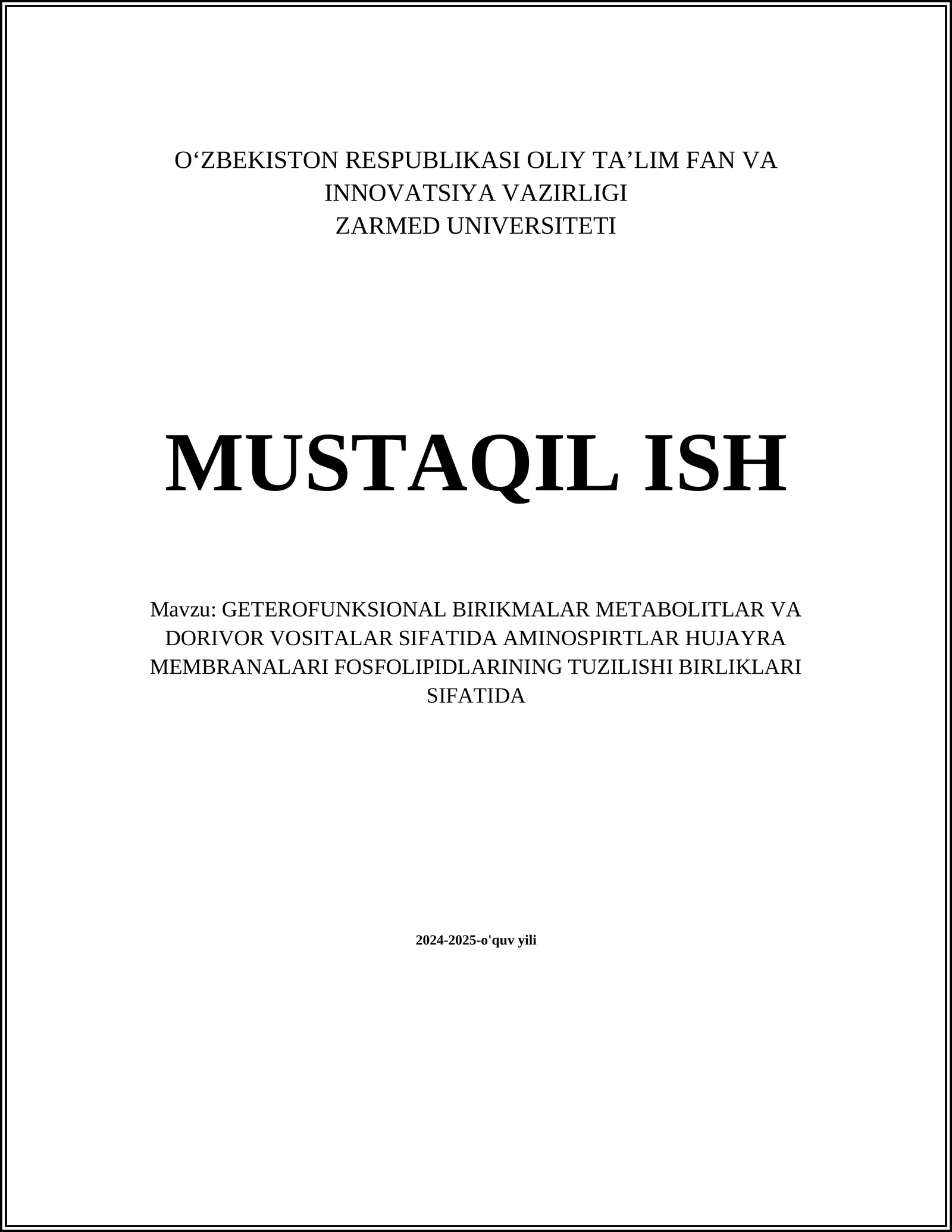 GETEROFUNKSIONAL BIRIKMALAR METABOLITLAR VA DORIVOR VOSITALAR SIFATIDA AMINOSPIRTLAR HUJAYRA MEMBRANALARI FOSFOLIPIDLARINING TUZILISHI BIRLIKLARI SIFATIDA 1