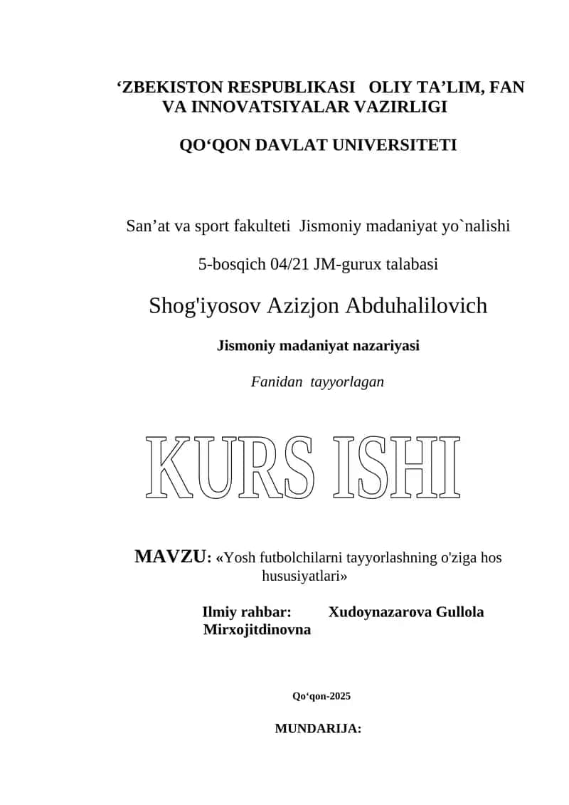Yosh futbolchilarni tayyorlashning o'ziga hos hususiyatlari 1
