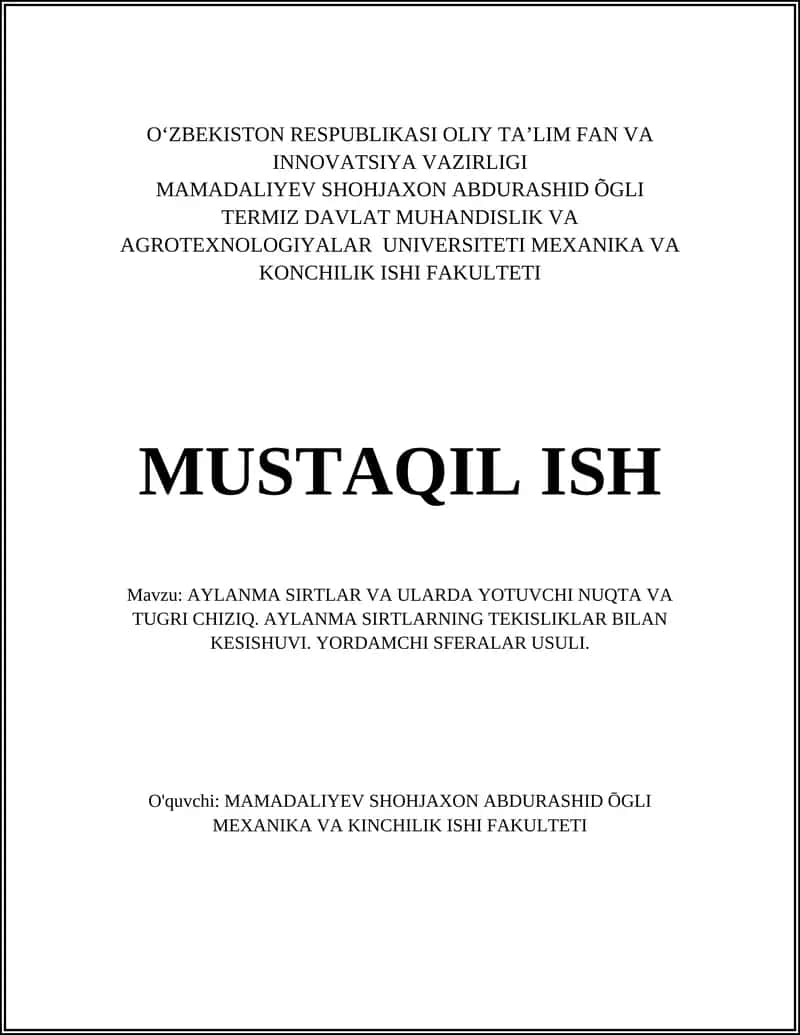 AYLANMA SIRTLAR VA ULARDA YOTUVCHI NUQTA VA TUGRI CHIZIQ 1