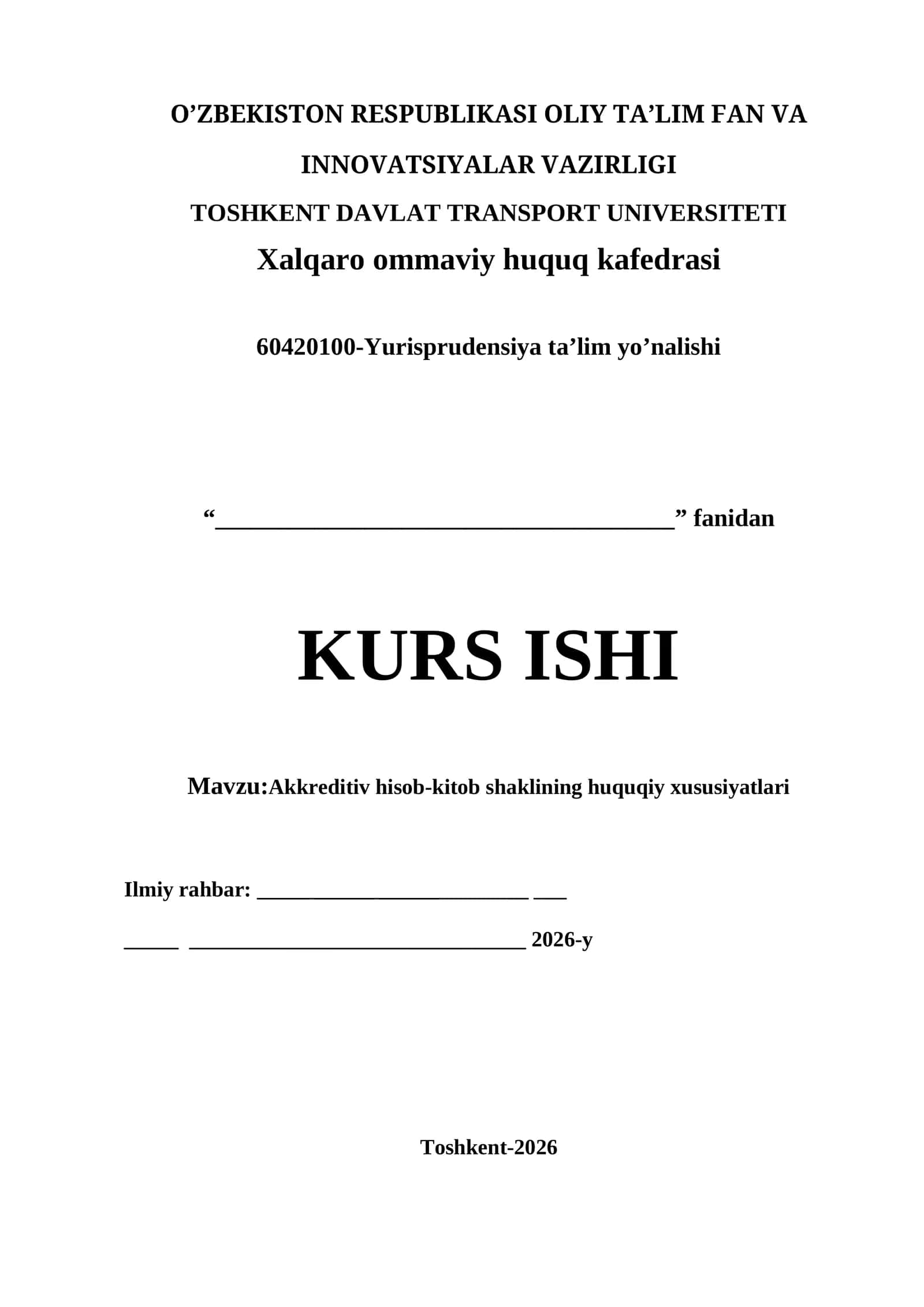 Akkreditiv hisob-kitob shaklining huquqiy xususiyatlari kurs ishi 1