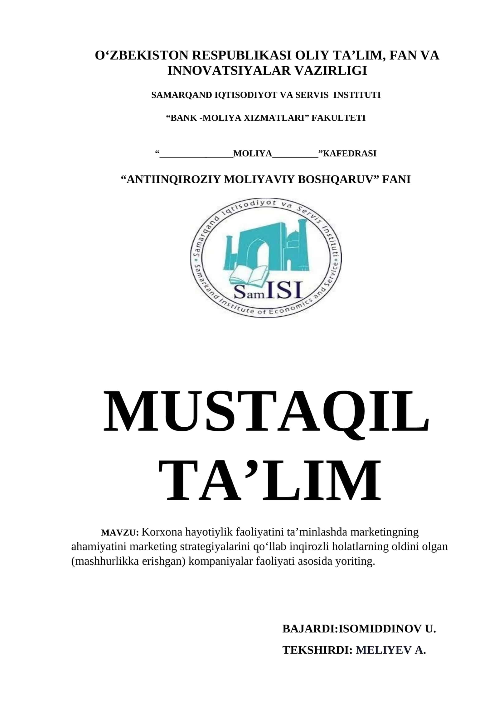 Antiinqiroziy moliyaviy boshqaruv fani 1