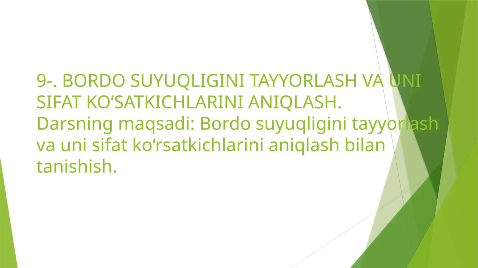 Bordo suyuqligini tayyorlash va uni sifat ko‘satkichlarini aniqlash 1