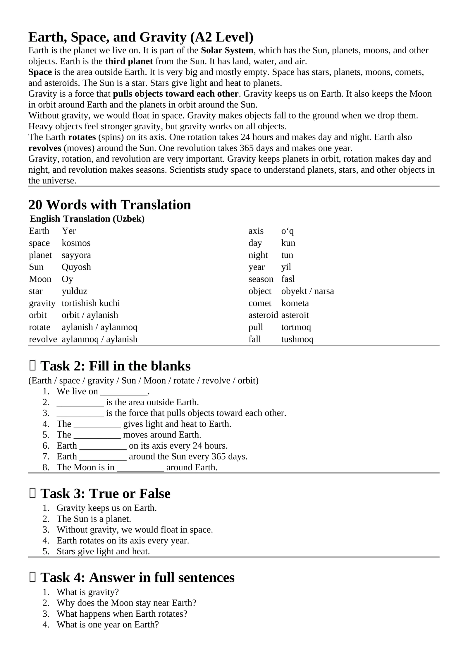 Earth, Space, and Gravity (A2 Level) 1