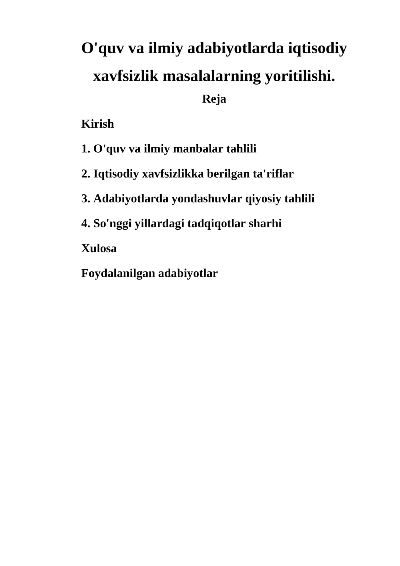 O'quv va ilmiy adabiyotlarda iqtisodiy xavfsizlik masalalarning yoritilishi 1