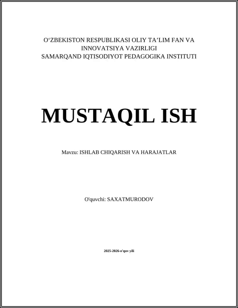 Ishlab chiqarish funksiyasi va mahsulot samaradorligi 1
