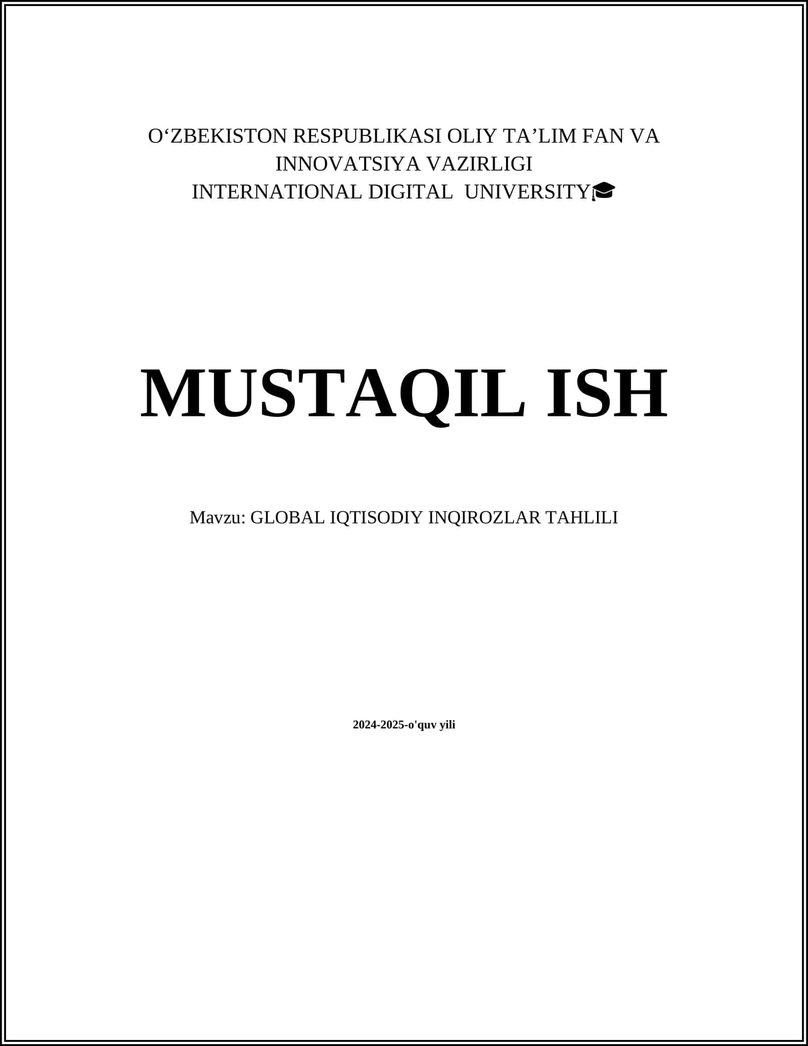 GLOBAL IQTISODIY INQIROZLAR TAHLILI 1