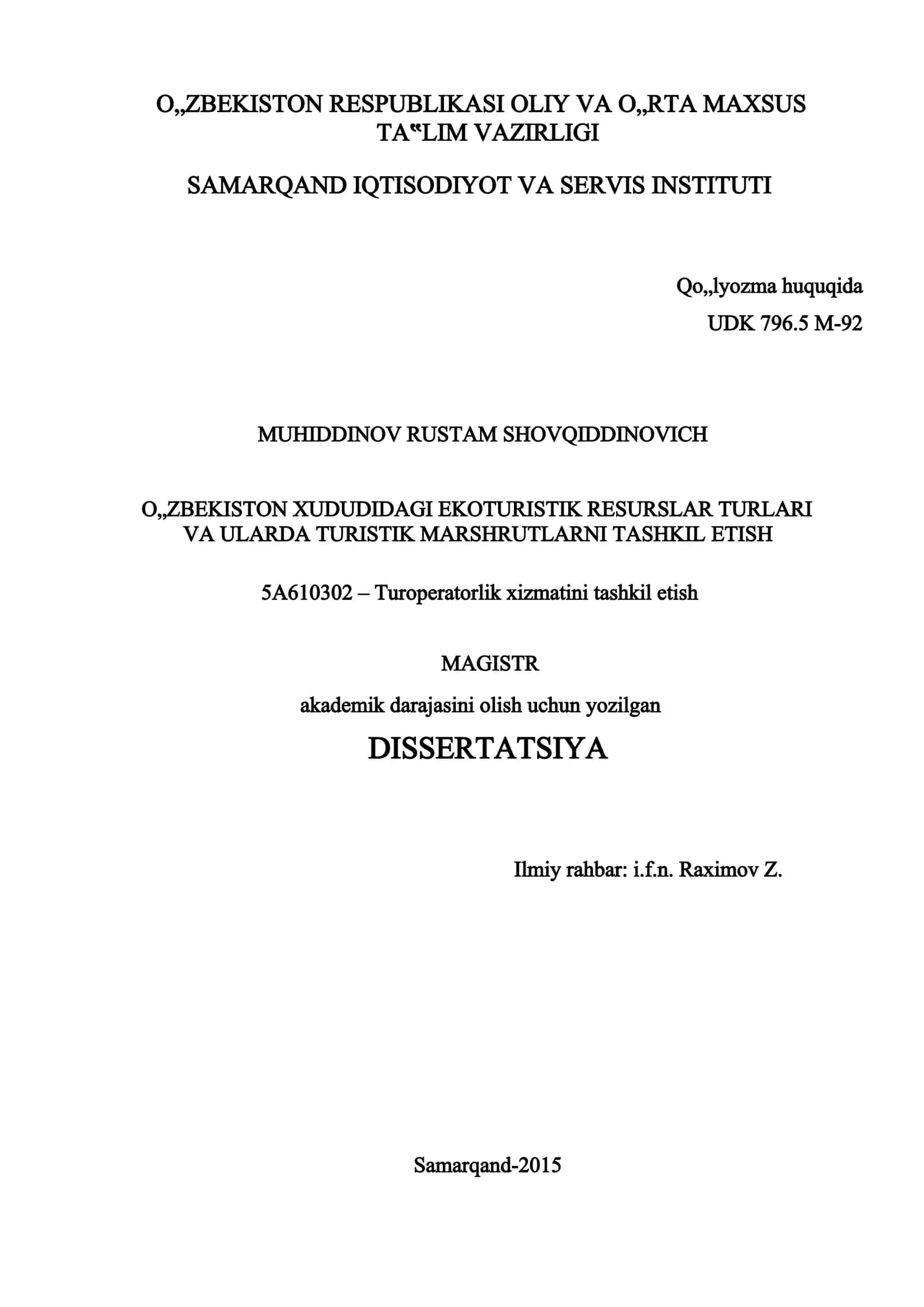 O„ZBEKISTON XUDUDIDAGI EKOTURISTIK RESURSLAR TURLARI 1