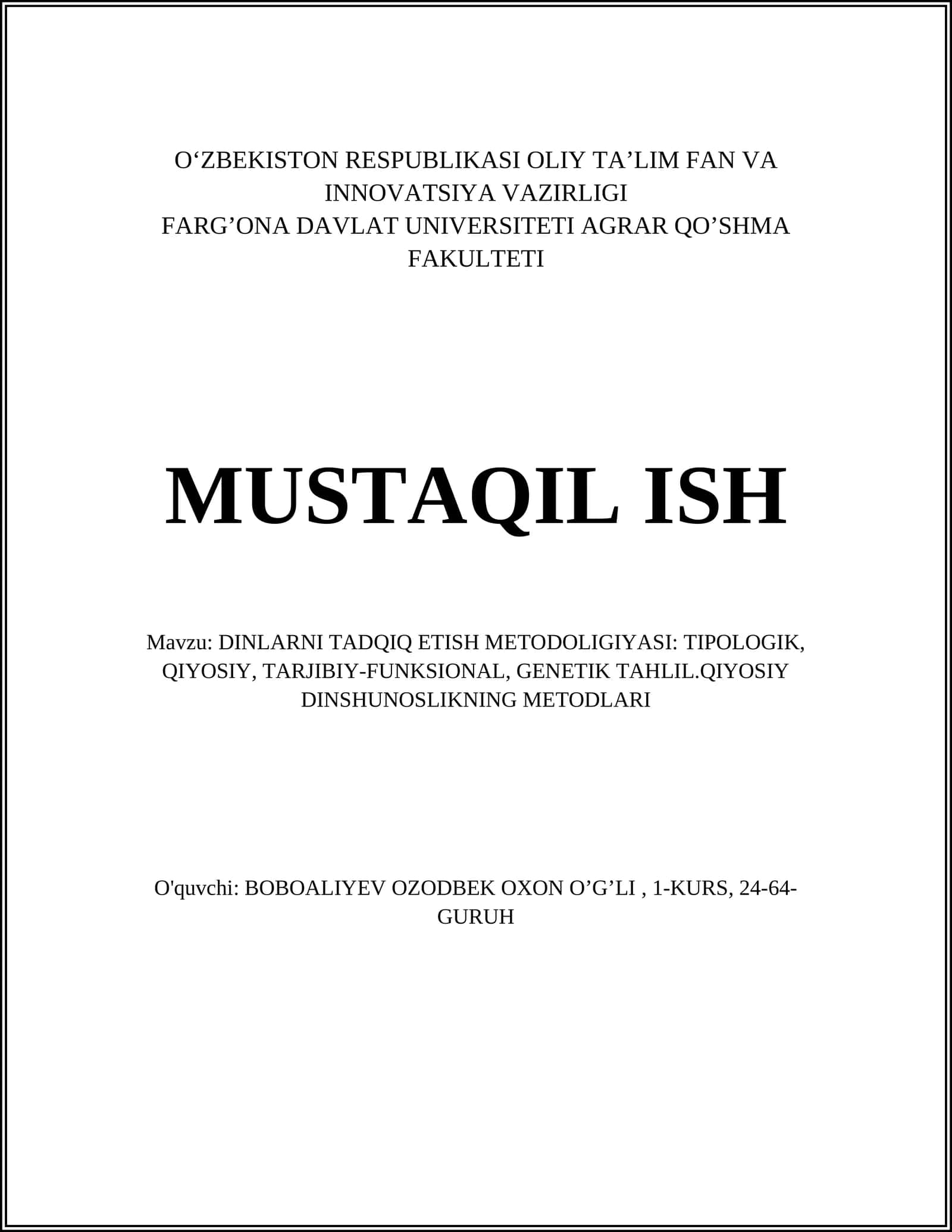 DINLARNI TADQIQ ETISH METODOLIGIYASI 1