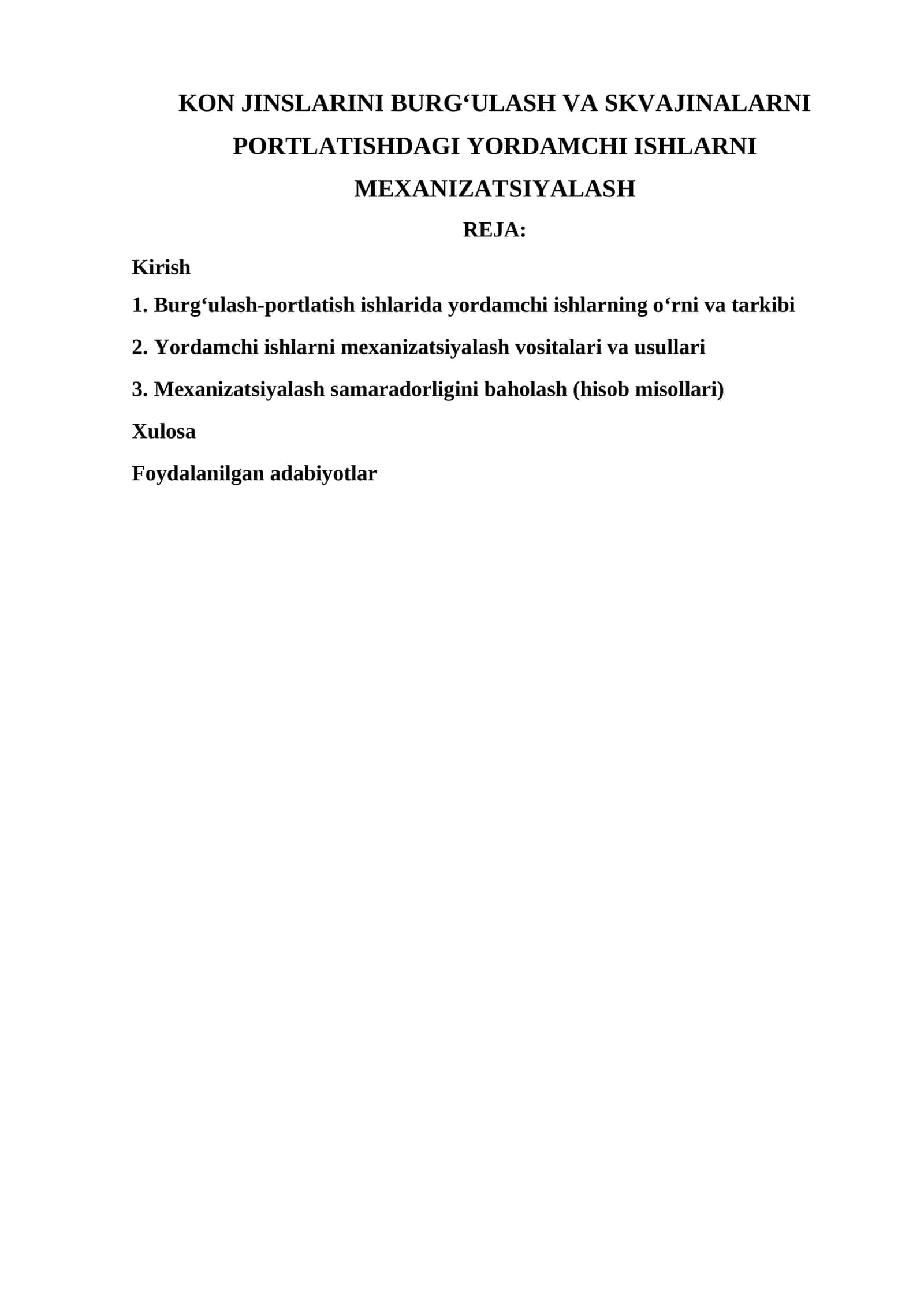 Kon jinslarini burgʻulash va skvajinalarni portlatishdagi yordamchi ishlarni mexanizatsiyalash 1