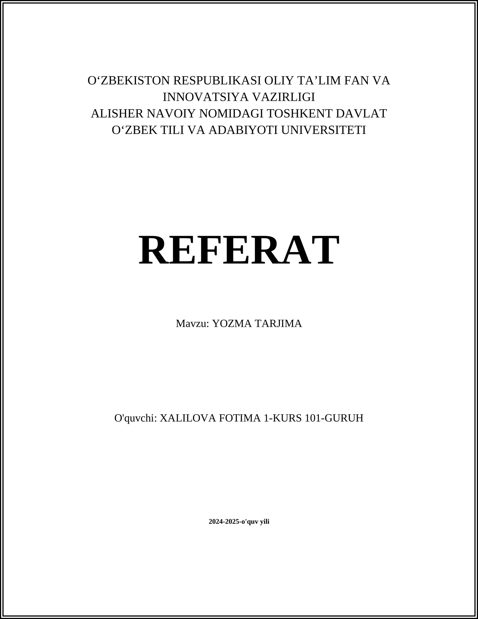 YOZMA TARJIMA 1