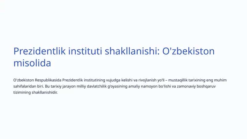 Prezidentlik instituti shakllanishi: O'zbekiston misolida 1