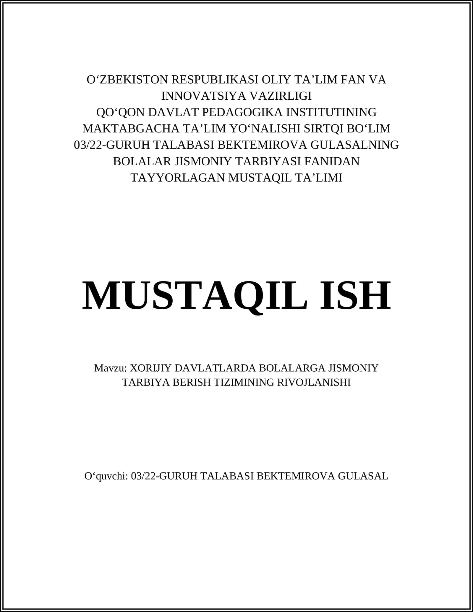 OʻZBEKISTON RESPUBLIKASI OLIY TA’LIM FAN VA INNOVATSIYA VAZIRLIGI 1