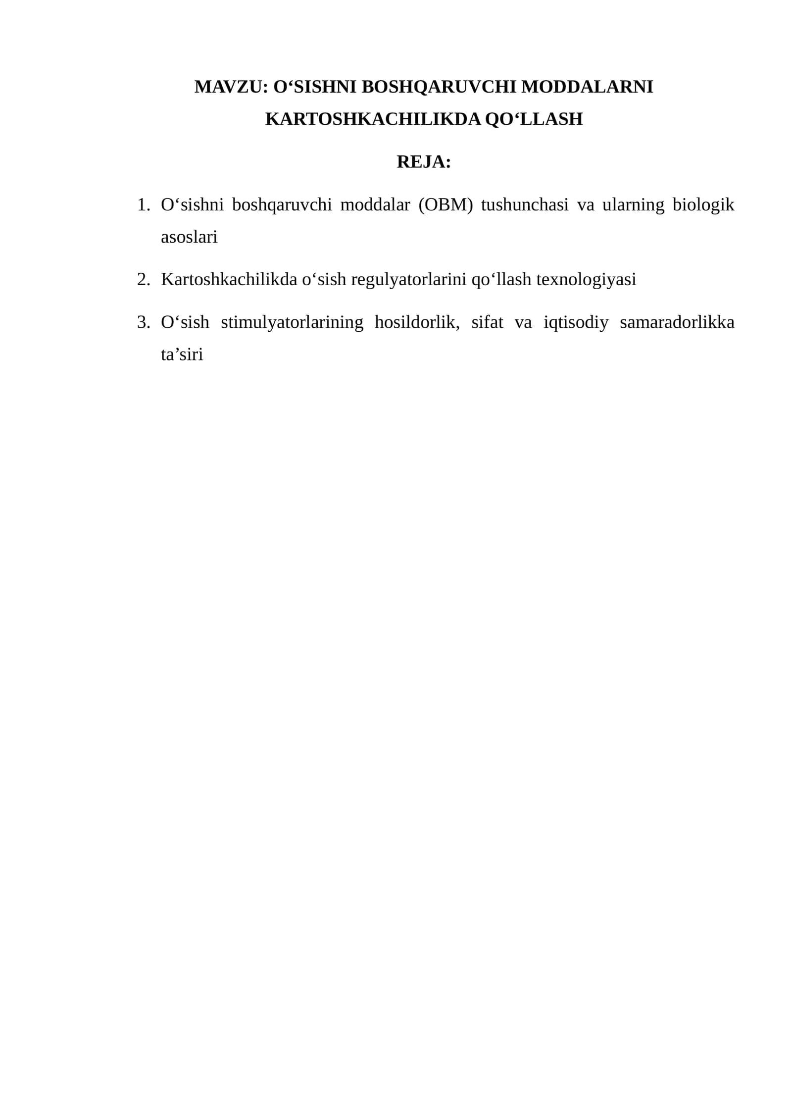 O‘SISHNI BOSHQARUVCHI MODDALARNI KARTOSHKACHILIKDA QO‘LLASH 1
