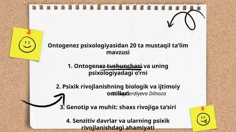 Ontogenez psixologiyasidan 20 ta mustaqil ta’lim mavzusi 1