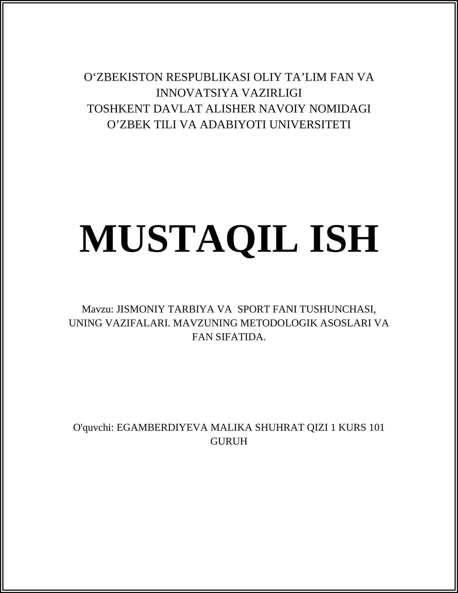Jismoniy tarbiya va sport fanining tushunchasi va vazifalari 1