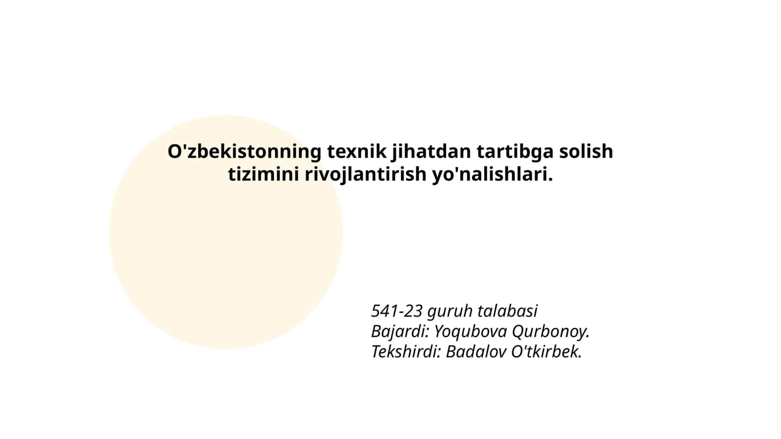 O'zbekistonning texnik jihatdan tartibga solish tizimini rivojlantirish yo'nalishlari 1