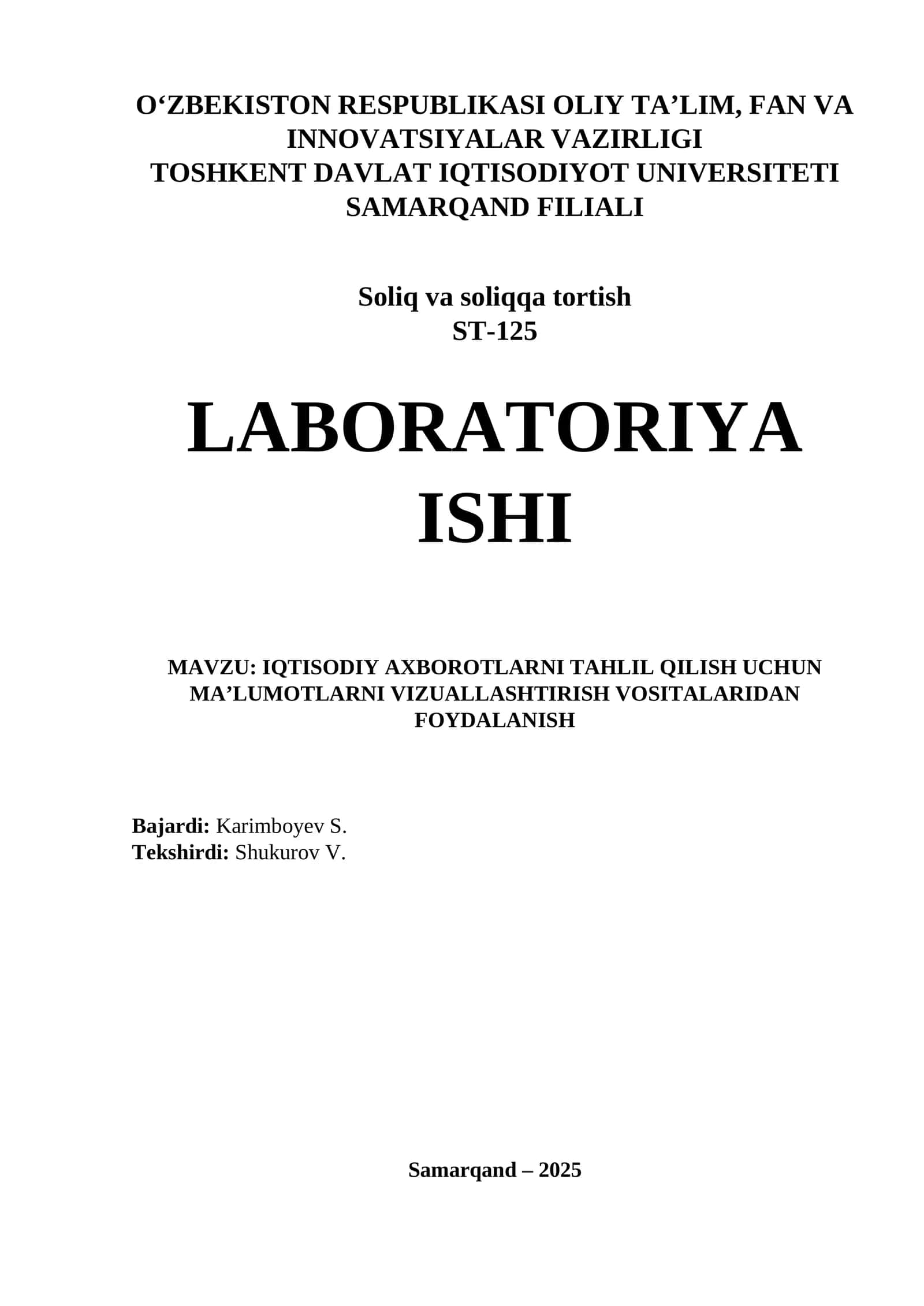 IQTISODIY AXBOROTLARNI TAHLIL QILISH UCHUN MA’LUMOTLARNI VIZUALLASHTIRISH VOSITALARIDAN FOYDALANISH 1