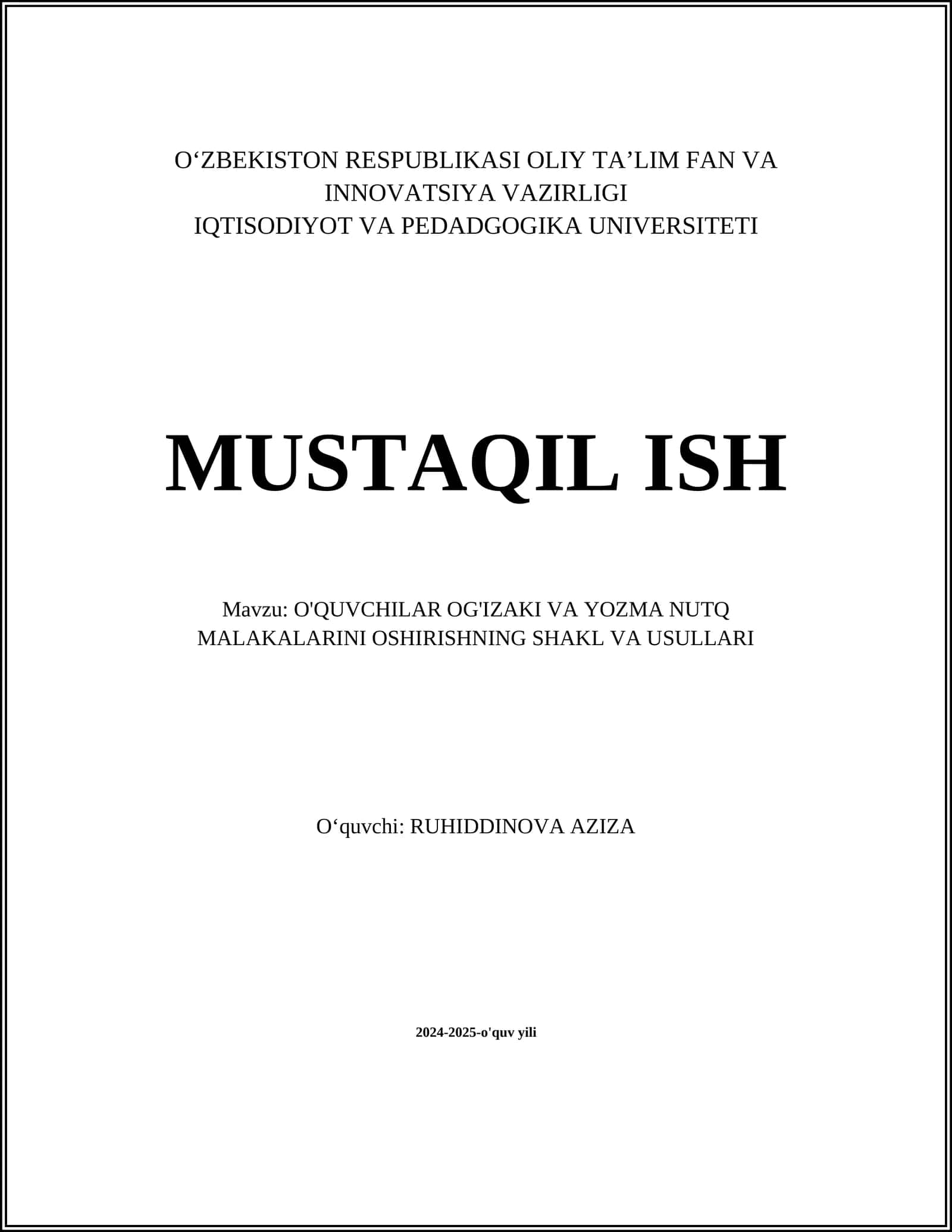 O'QUVCHILAR OG'IZAKI VA YOZMA NUTQ MALAKALARINI OSHIRISHNING SHAKL VA USULLARI 1