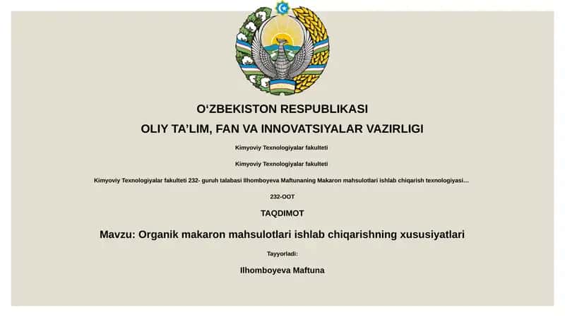 Organik makaron mahsulotlari ishlab chiqarishning xususiyatlari 1