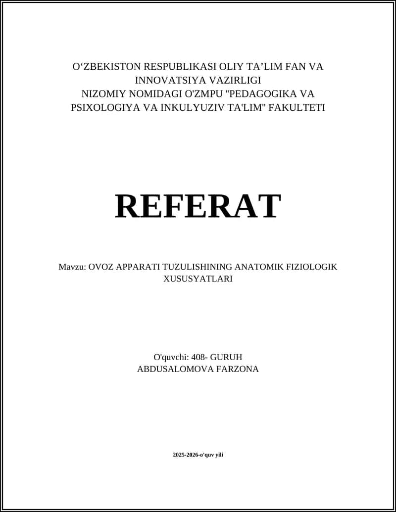 OVOZ APPARATI TUZULISHINING ANATOMIK FIZIOLOGIK XUSUSYATLARI 1