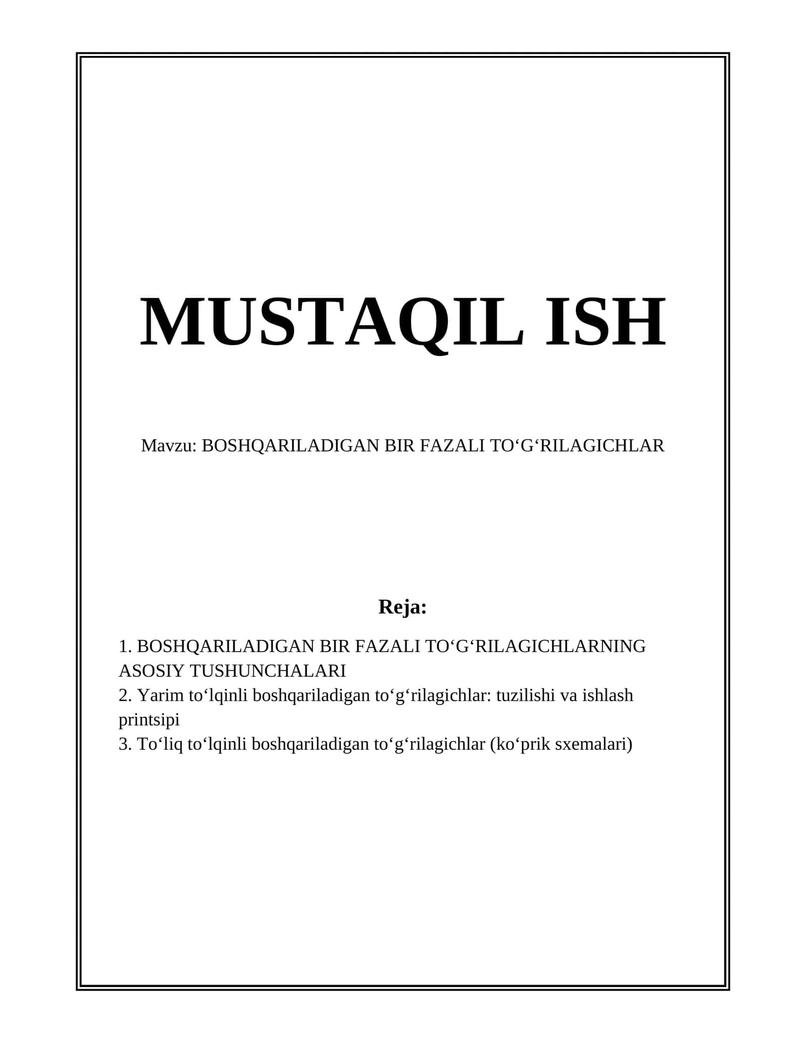 BOSHQARILADIGAN BIR FAZALI TOʻGʻRILAGICHLAR 1
