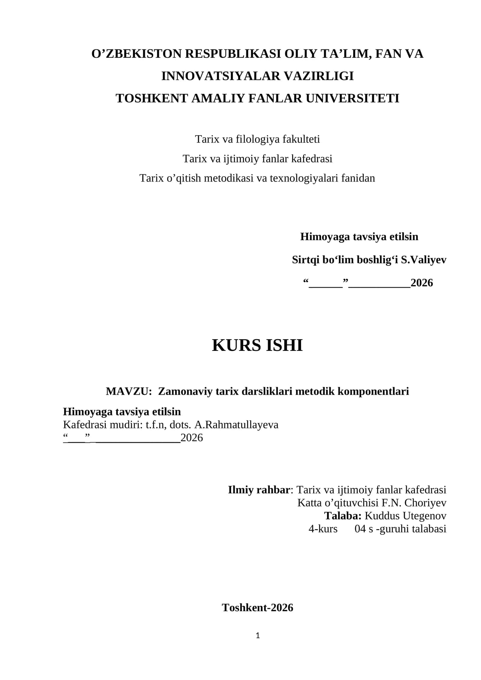 Zamonaviy tarix darsliklari metodik komponentlari 1
