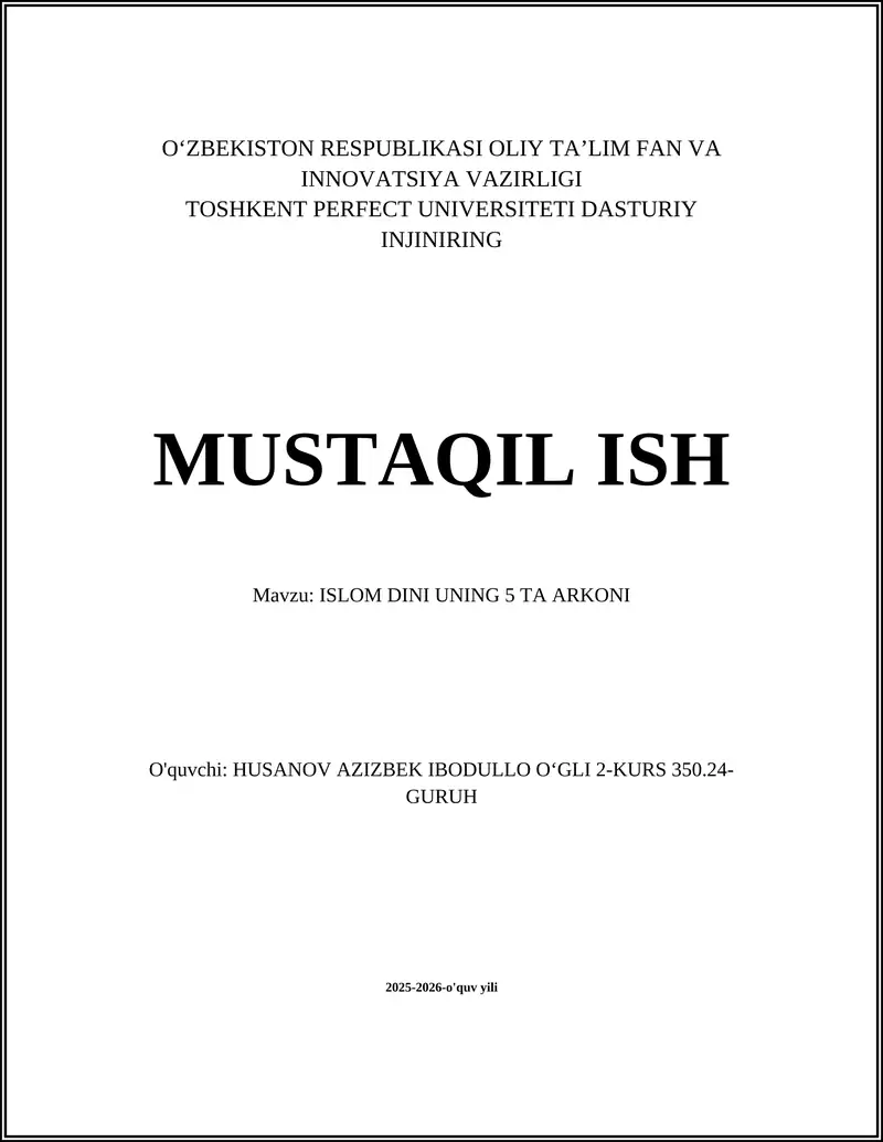 ISLOM DINI UNING 5 TA ARKONI 1