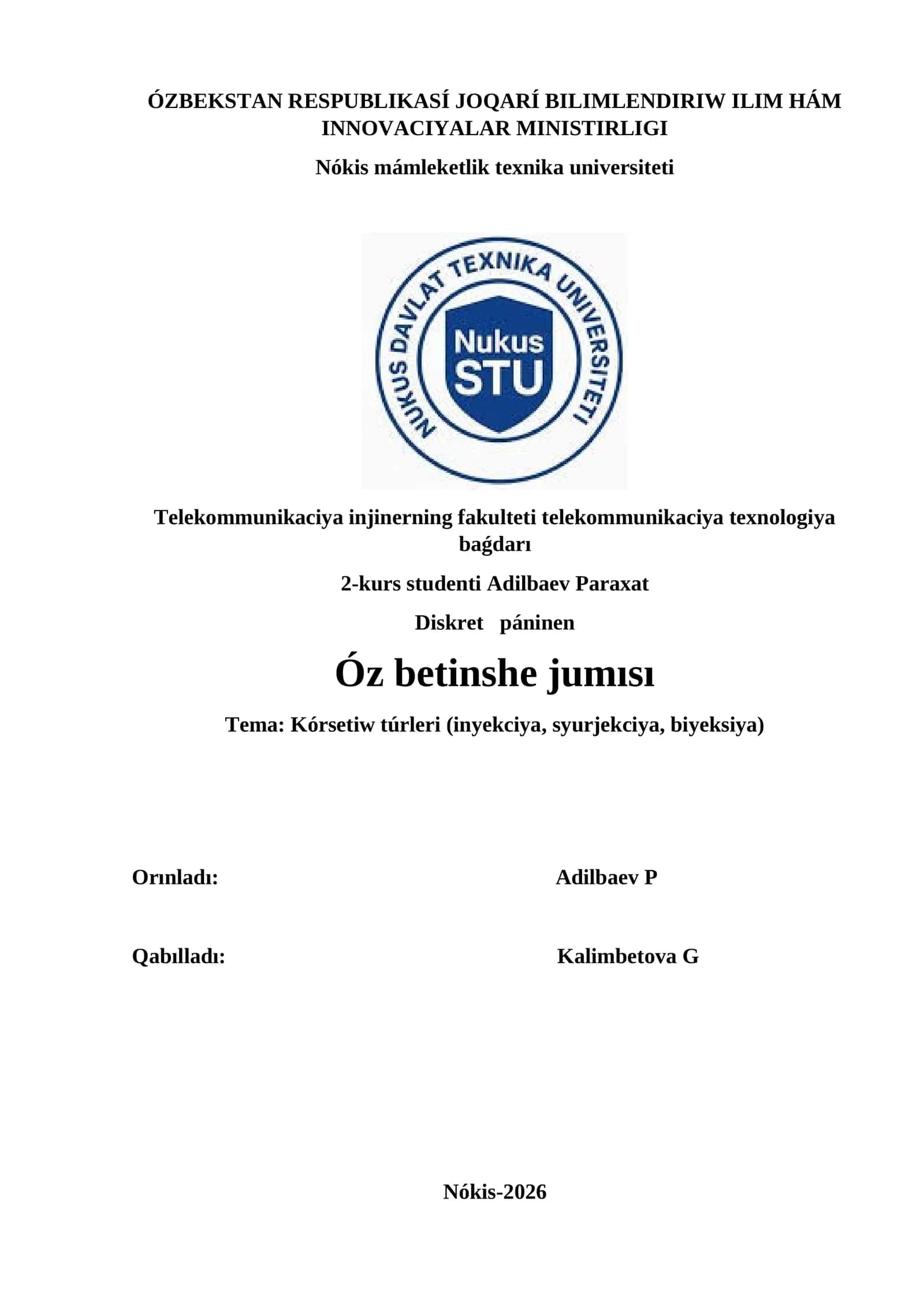 Kórsetiw túrleri (inyekciya, syurjekciya, biyeksiya) 1