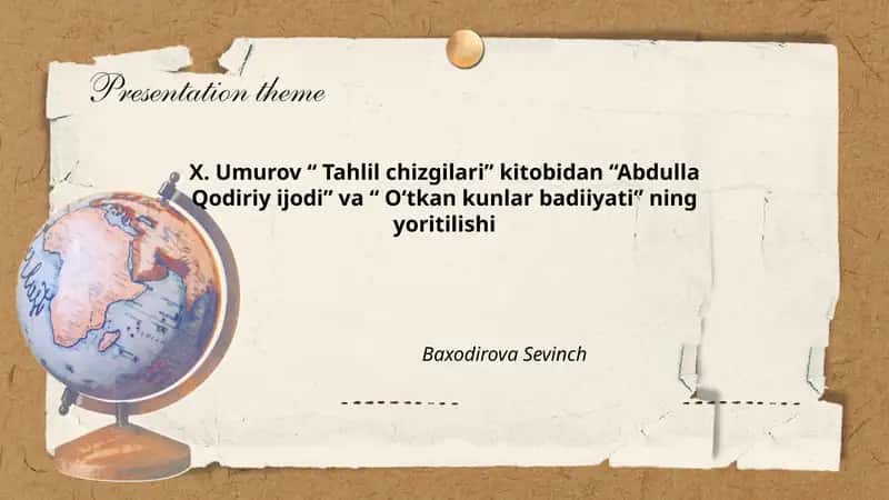 X. Umurov “ Tahlil chizgilari” kitobidan “Abdulla Qodiriy ijodi” va “ Oʻtkan kunlar badiiyati” ning yoritilishi 1