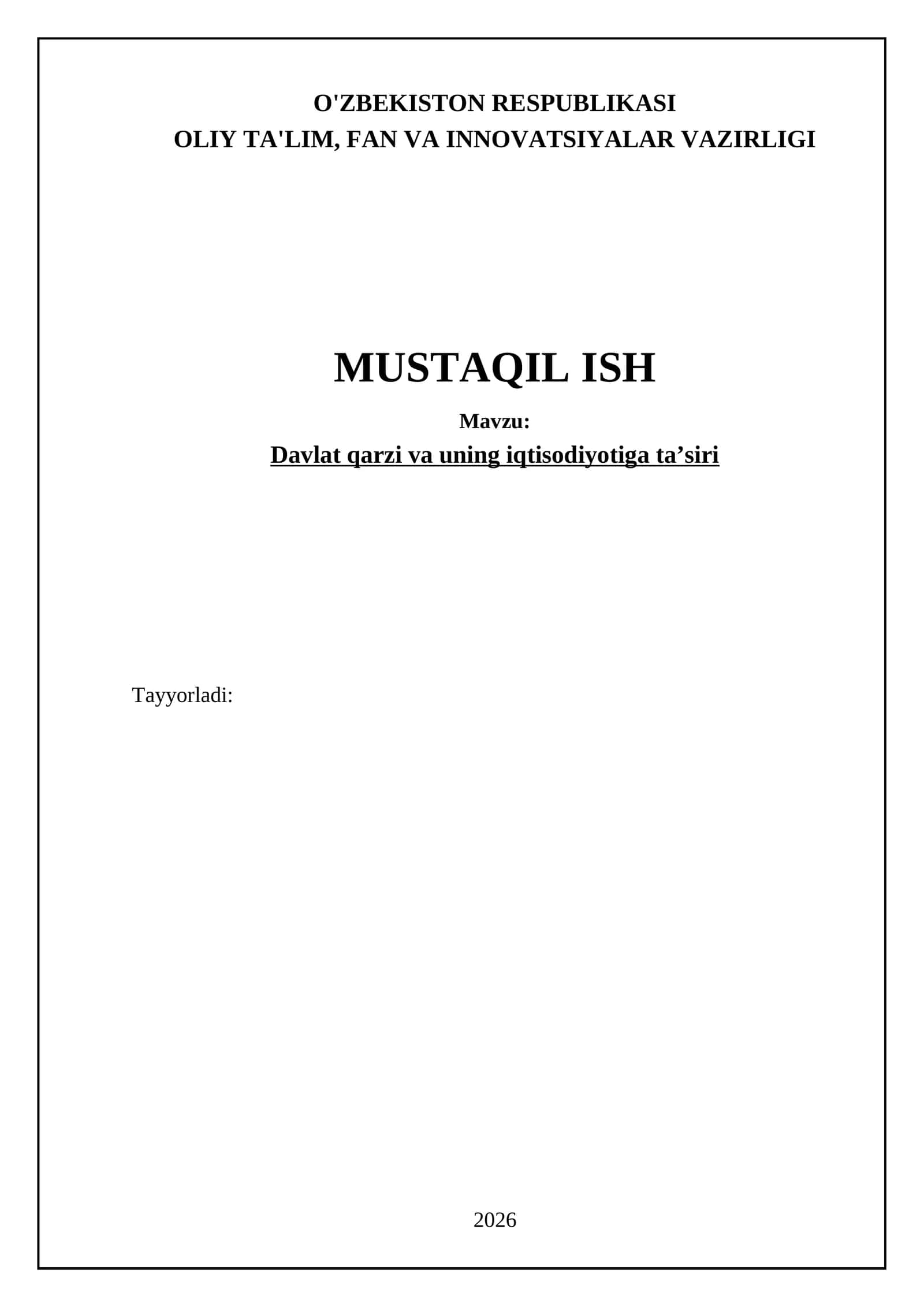 Davlat qarzi va uning iqtisodiyotiga taʼsiri 1