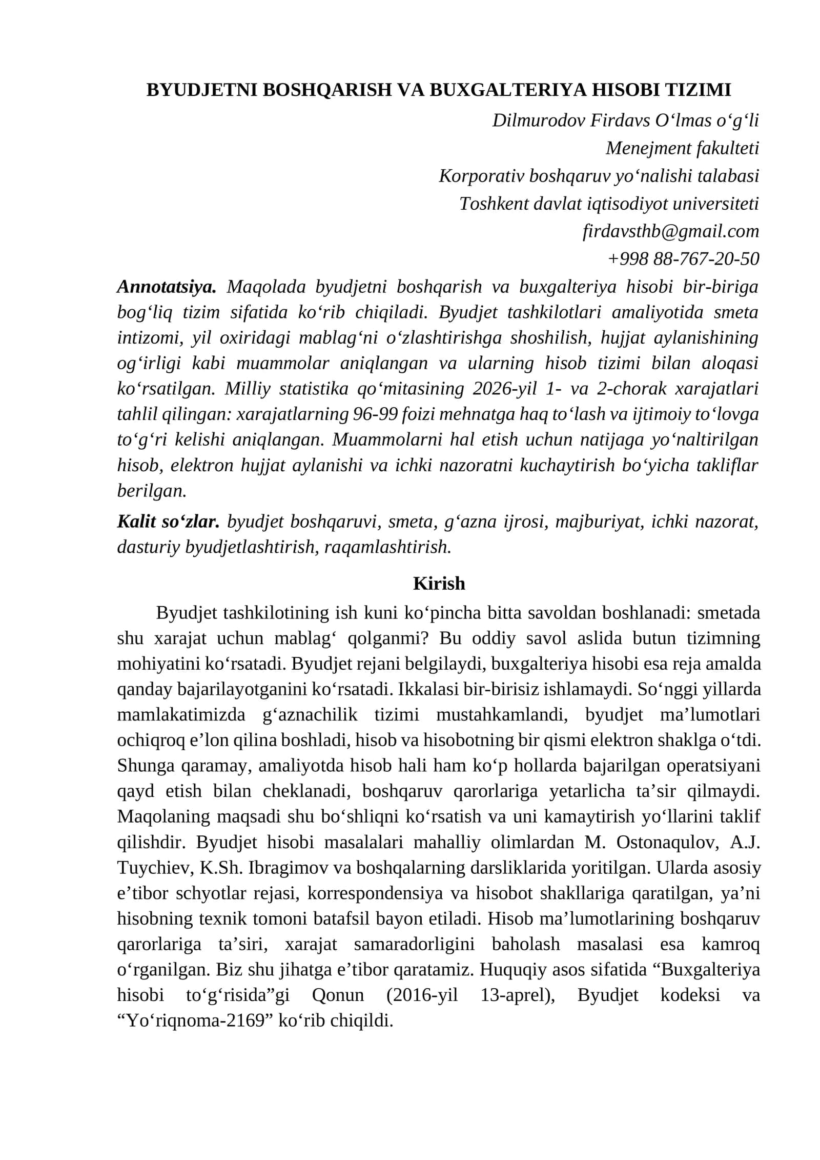 BYUDJETNI BOSHQARISH VA BUXGALTERIYA HISOBI TIZIMI 1