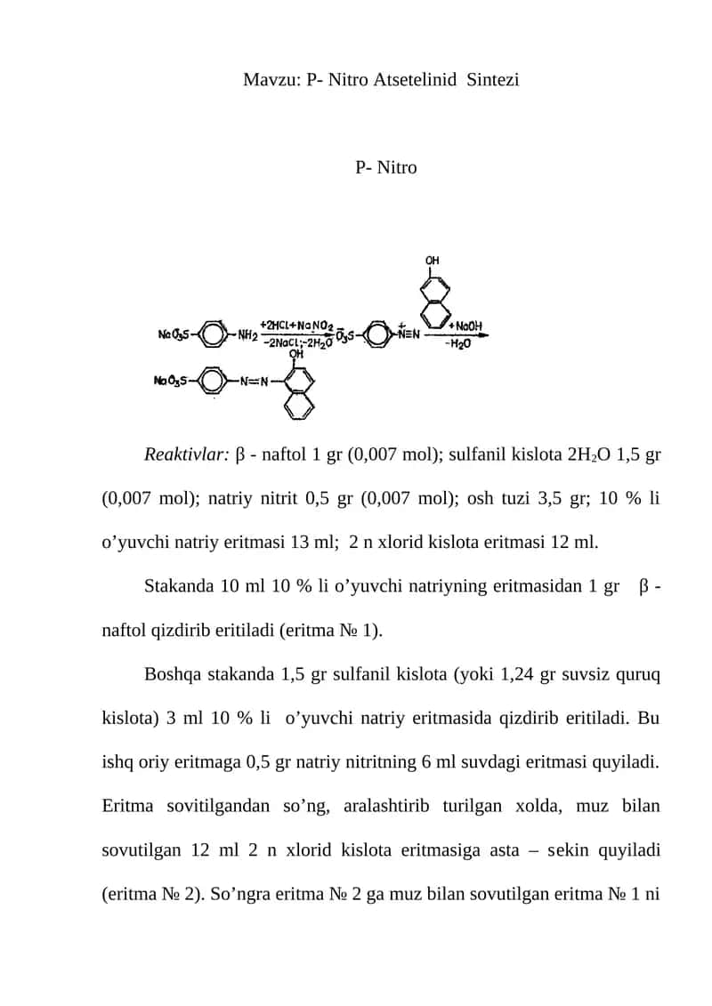 P- Nitro Atsetelinid Sintezi 1