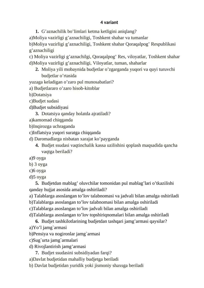 G’aznachilik bo’limlari ketma ketligini aniqlash 1