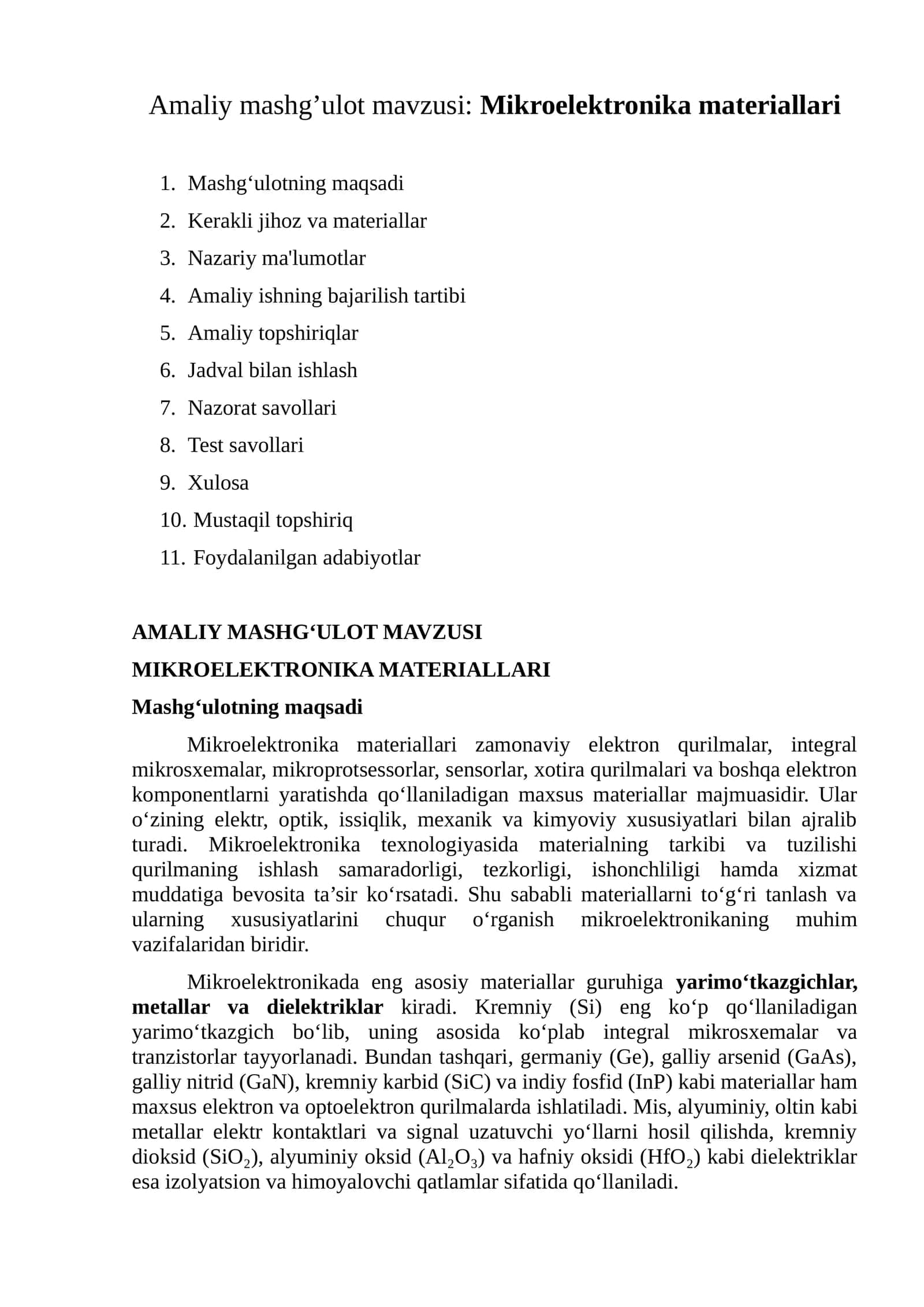 MIKROELEKTRONIKA MATERIALLARI 1