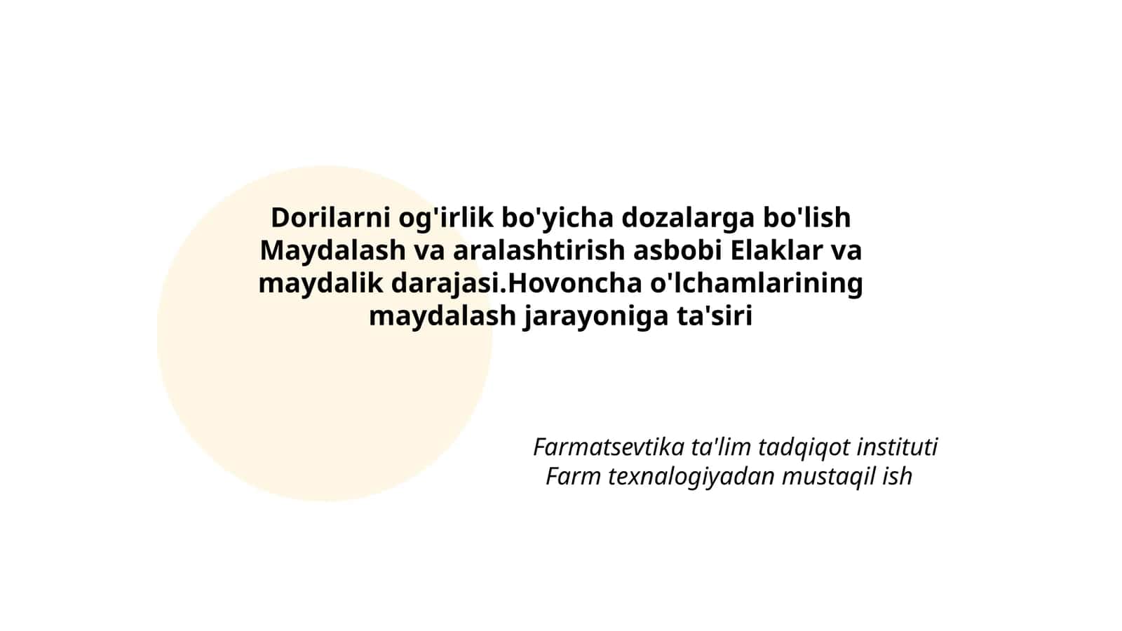 Dorilarni og'irlik bo'yicha dozalarga bo'lish Maydalash 1