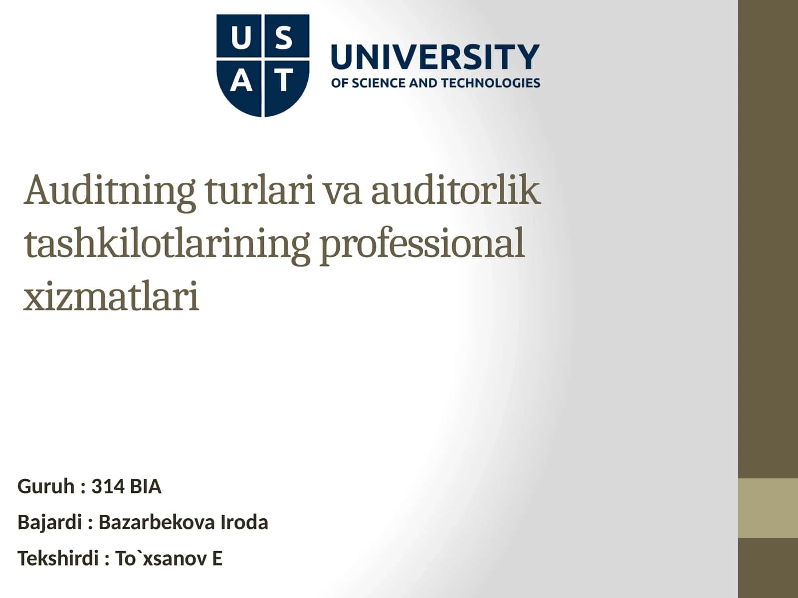 Auditorlikning turlari va auditorlik tashkilotlarining professional xizmatlari 1