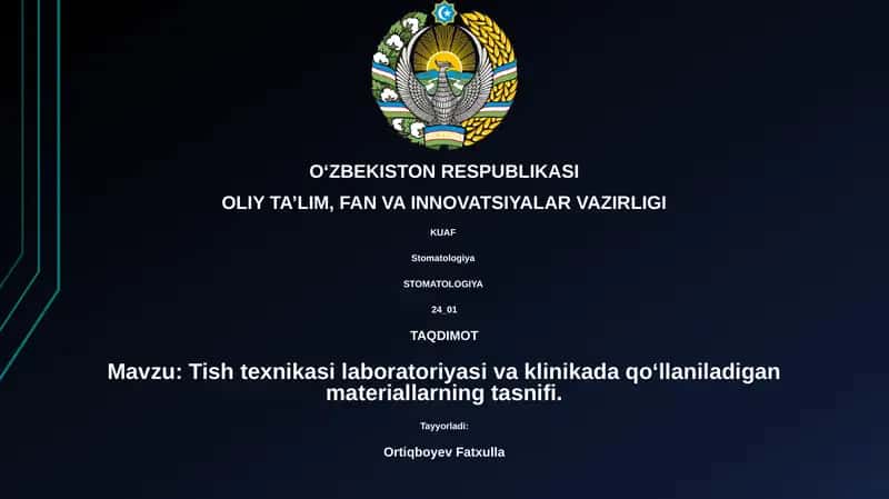 Tish texnikasi laboratoriyasi va klinikada qoʻllaniladigan materiallarning tasnifi 1