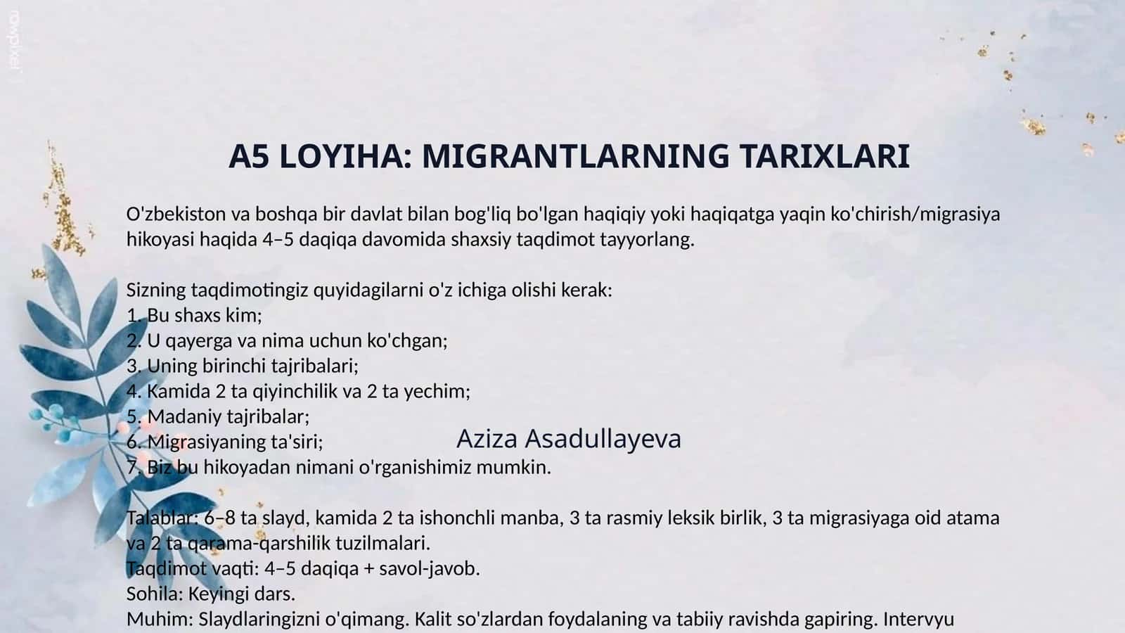 A5 LOYIHA: MIGRANTLARNING TARIXLARI 1