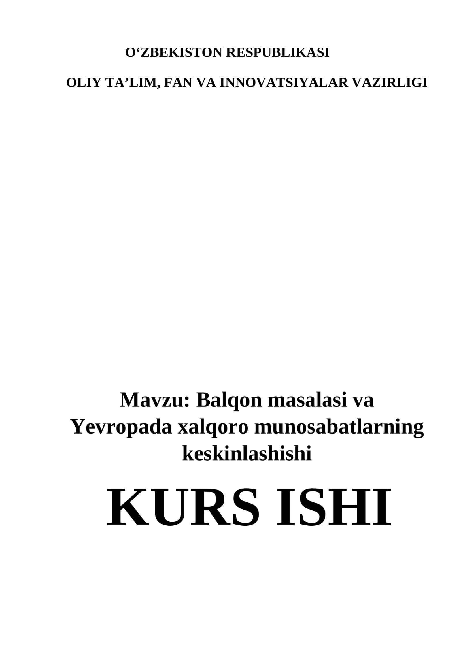 Balqon masalasi va Yevropada xalqoro munosabatlarning keskinlashishi 1