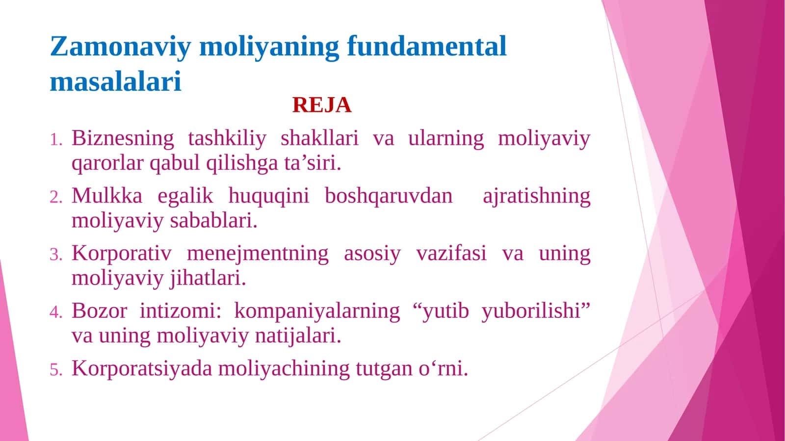 Zamonaviy moliyaning fundamental masalalari 1