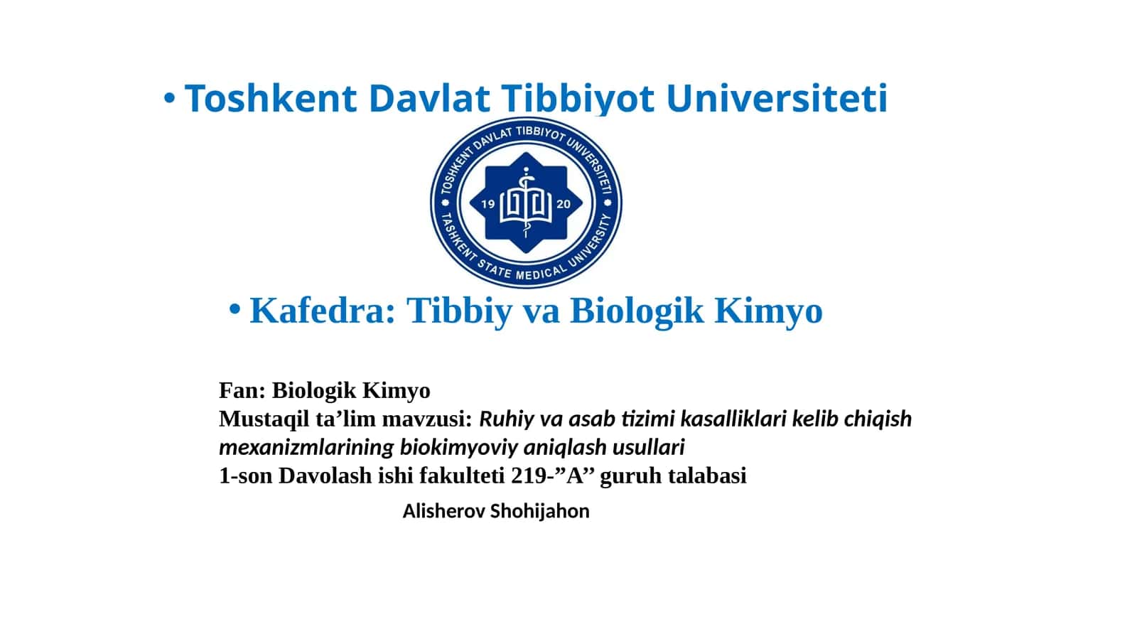 Ruhiy va asab tizimi kasalliklari kelib chiqish mexanizmlarining biokimyoviy aniqlash usullari 1