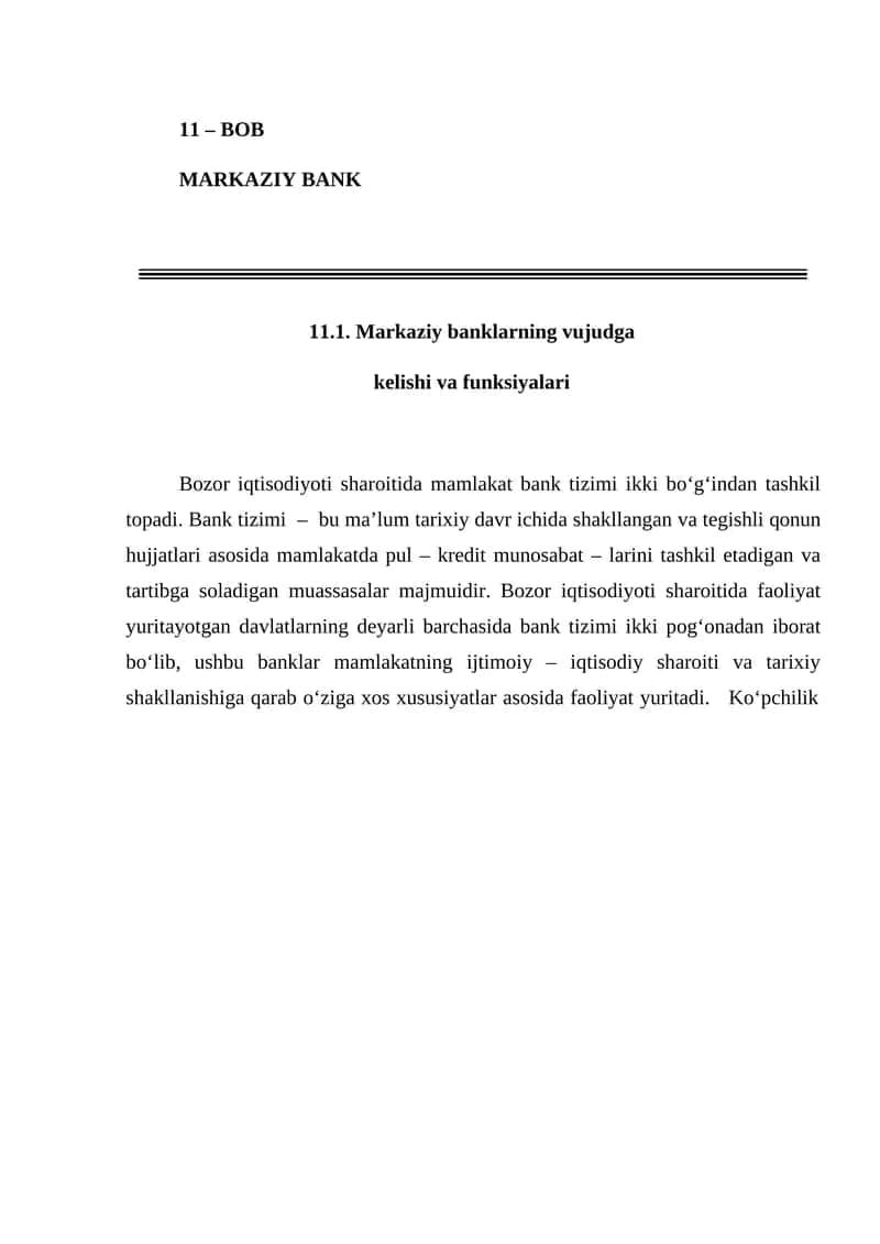 Markaziy banklarning vujudga kelishi va funksiyalari 1